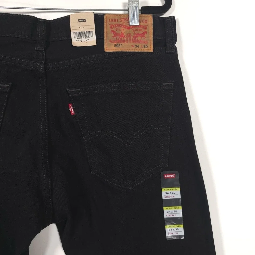 NWT LEVI'S 505 Jeans Men's‎ Black 34x30 Cotton Flex Straight
